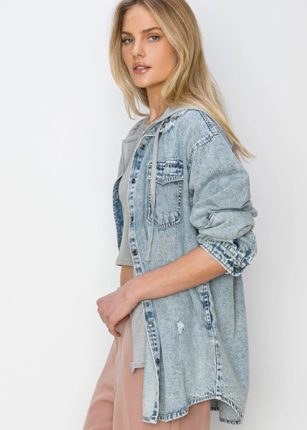 Acid Wash Light Denim Shacket