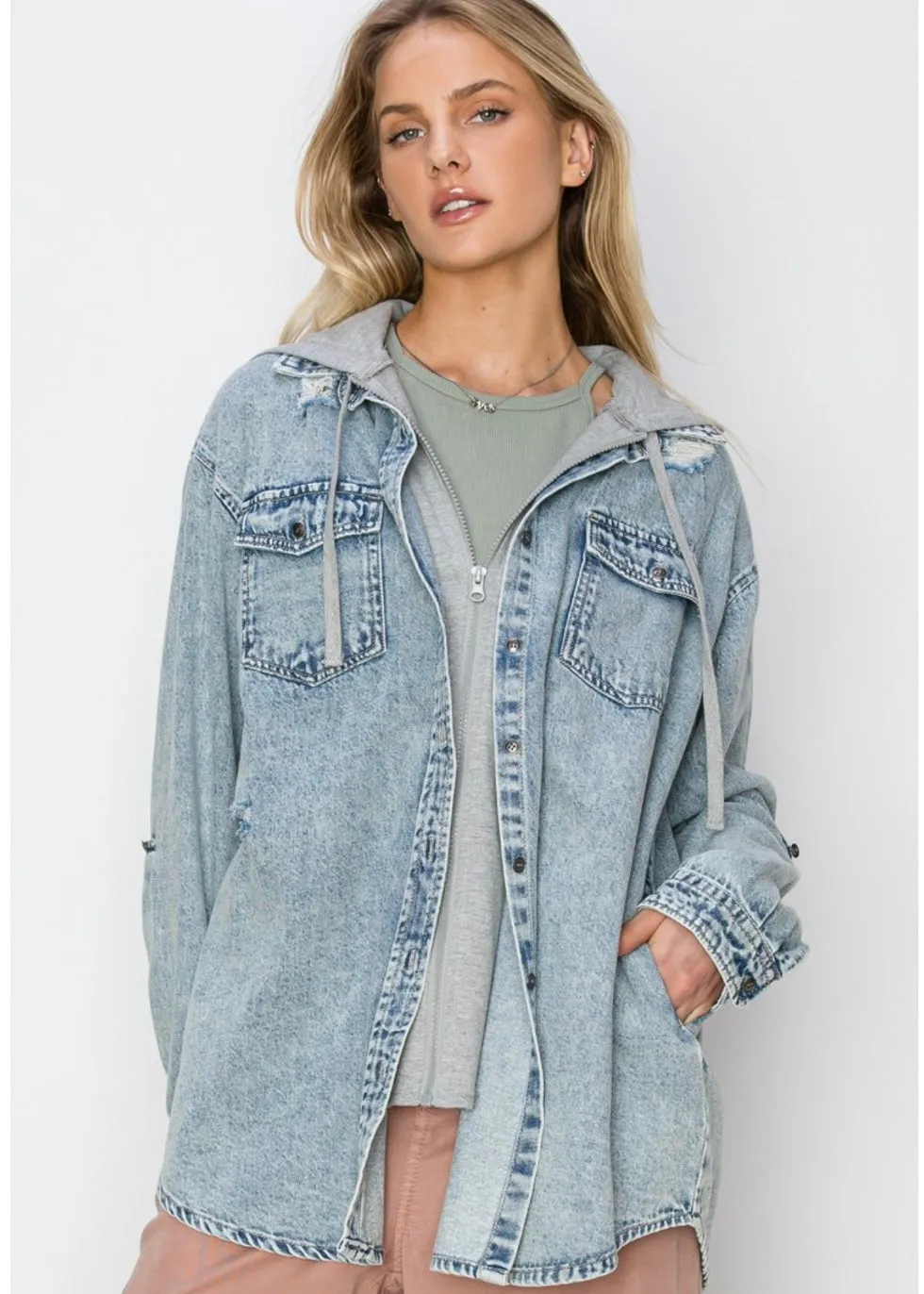 Acid Wash Light Denim Shacket