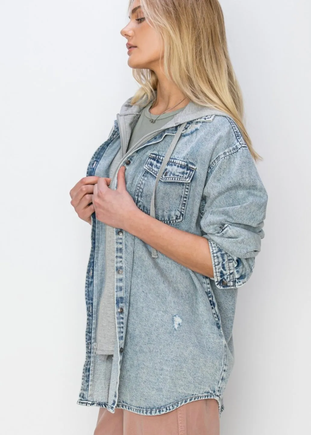 Acid Wash Light Denim Shacket