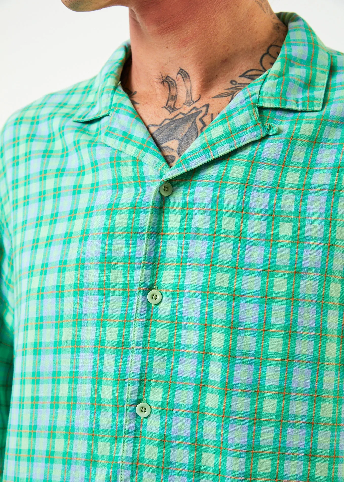 AFENDS Mens Meadows - Check Long Sleeve Shirt - Forest Check