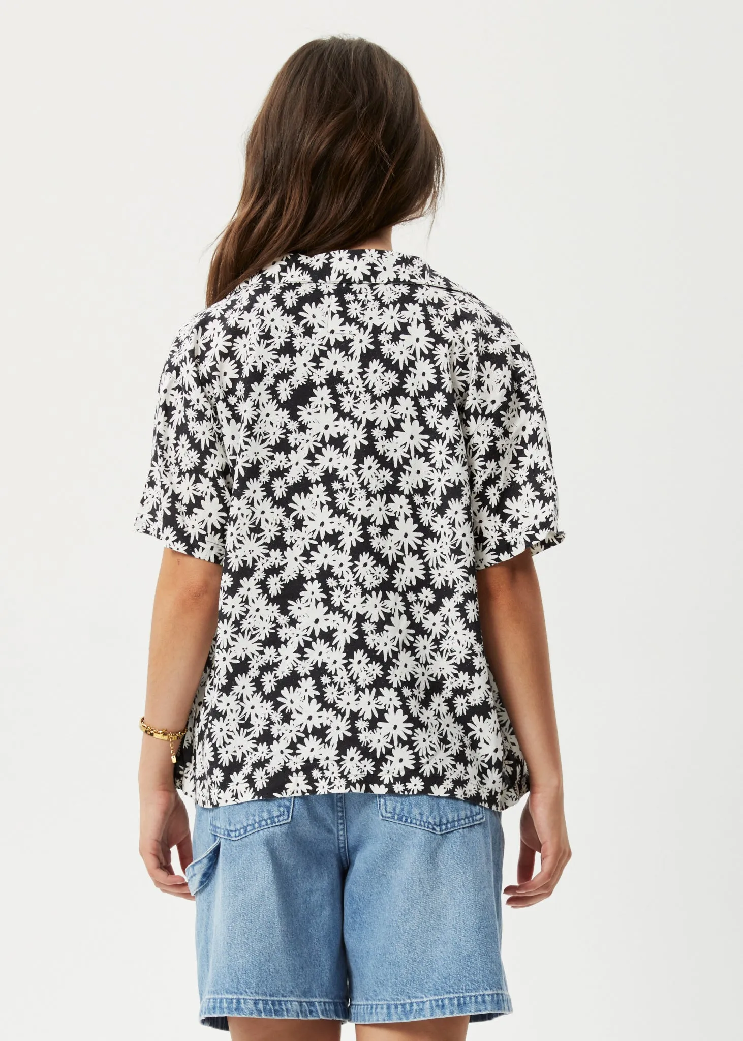 AFENDS Womens Benny - Short Sleeve Shirt - Black Daisy