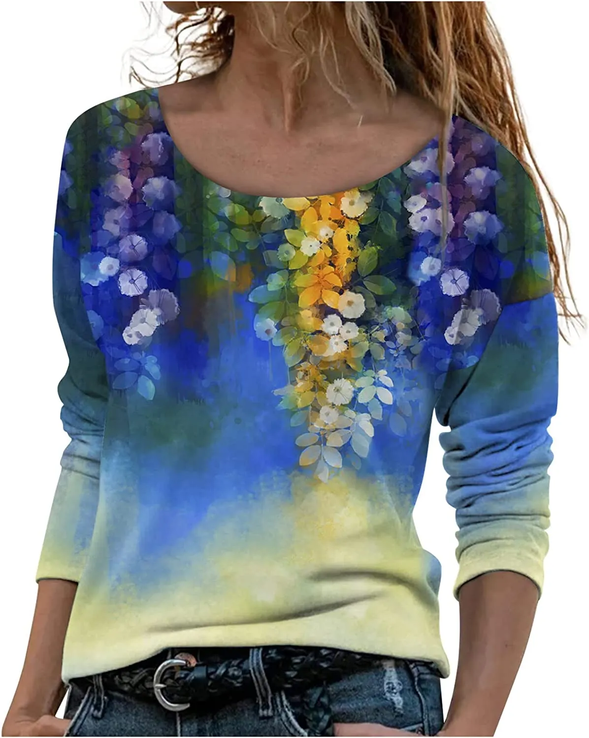 Annabella Creations Womens Cute Floral Print Long Sleeve T Shirts Casual