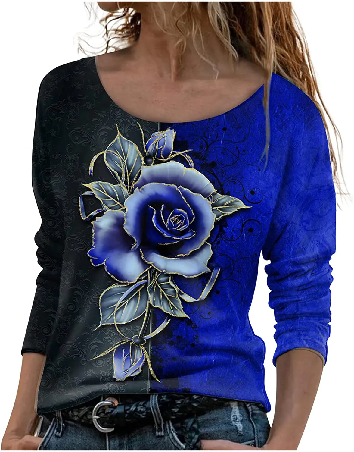 Annabella Creations Womens Cute Floral Print Long Sleeve T Shirts Casual