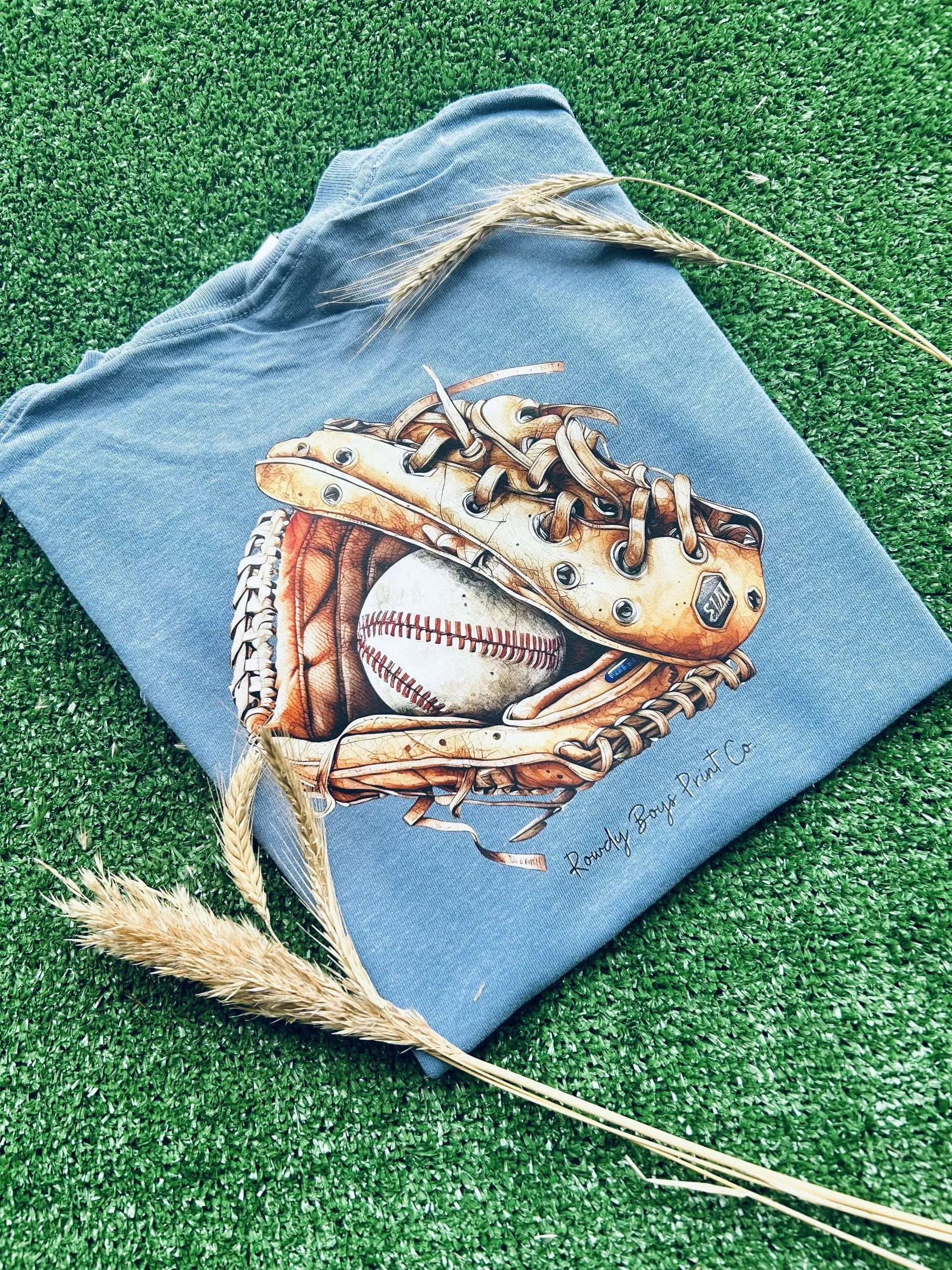 Baseball Glove Men's Blue T Shirt