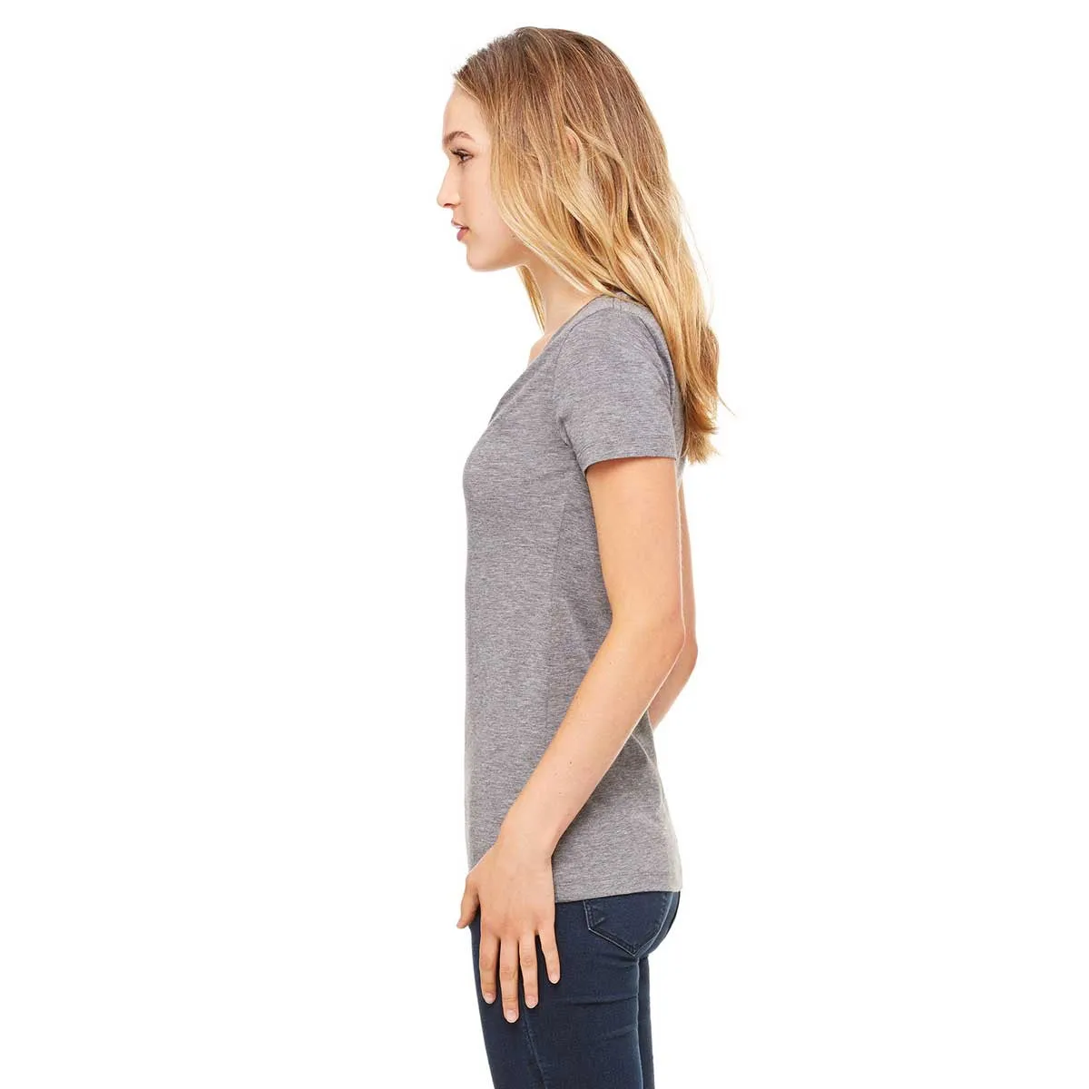 Bella   Canvas Women's Grey Triblend Short-Sleeve Deep V-Neck T-Shirt