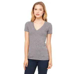 Bella   Canvas Women's Grey Triblend Short-Sleeve Deep V-Neck T-Shirt