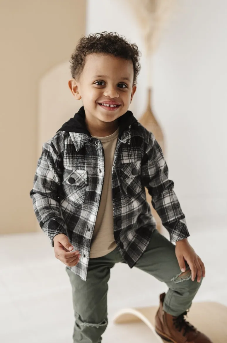 Black Hooded Flannel Shacket