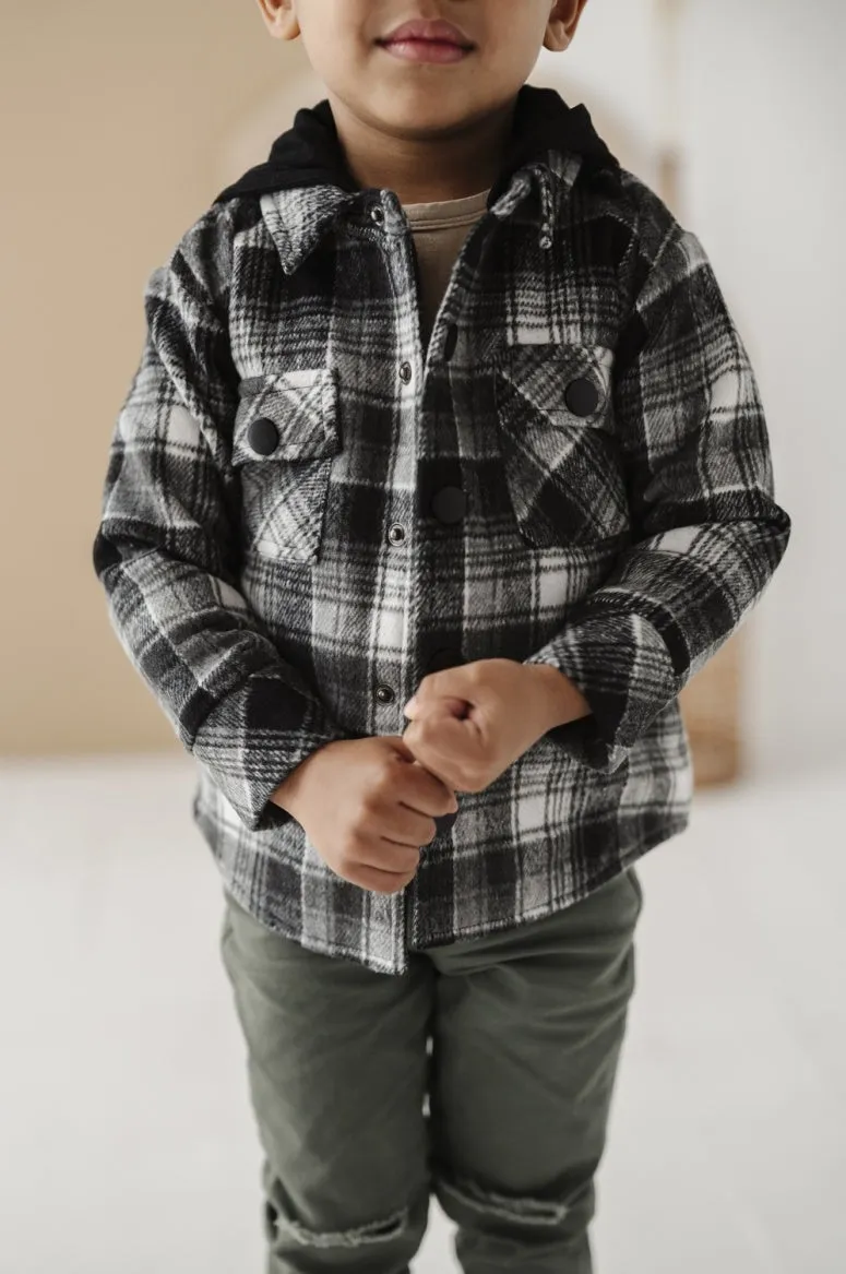 Black Hooded Flannel Shacket