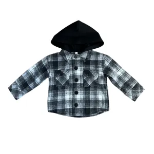 Black Hooded Flannel Shacket