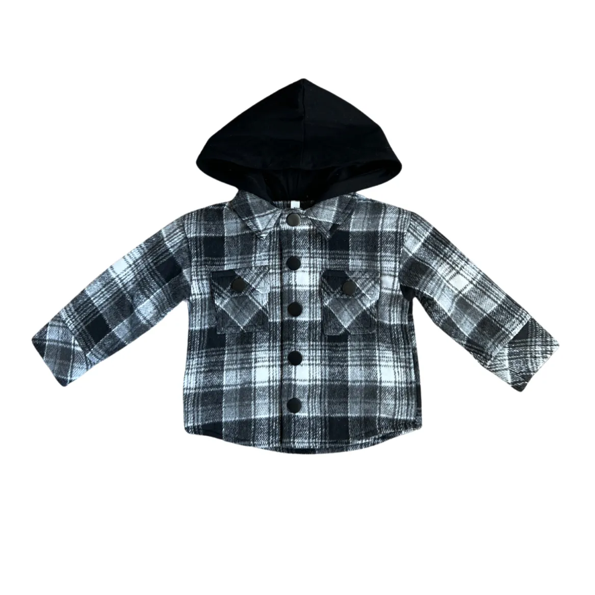 Black Hooded Flannel Shacket