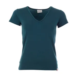 Blauwe top met V-hals | Froy & Dind shirt Alice teal