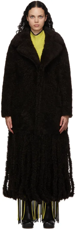 Bottega Veneta Brown Shearling Teddy Fringe Coat