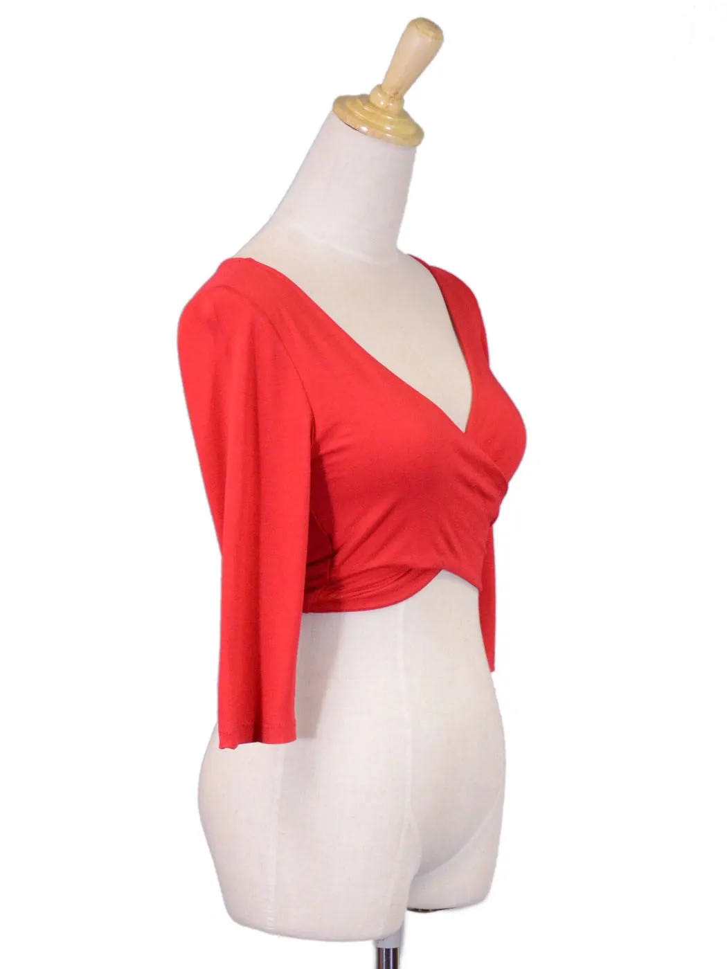 Cherry Mellow Sexy Quarter Length Sleeves Criss Cross Front Cropped Knit Top