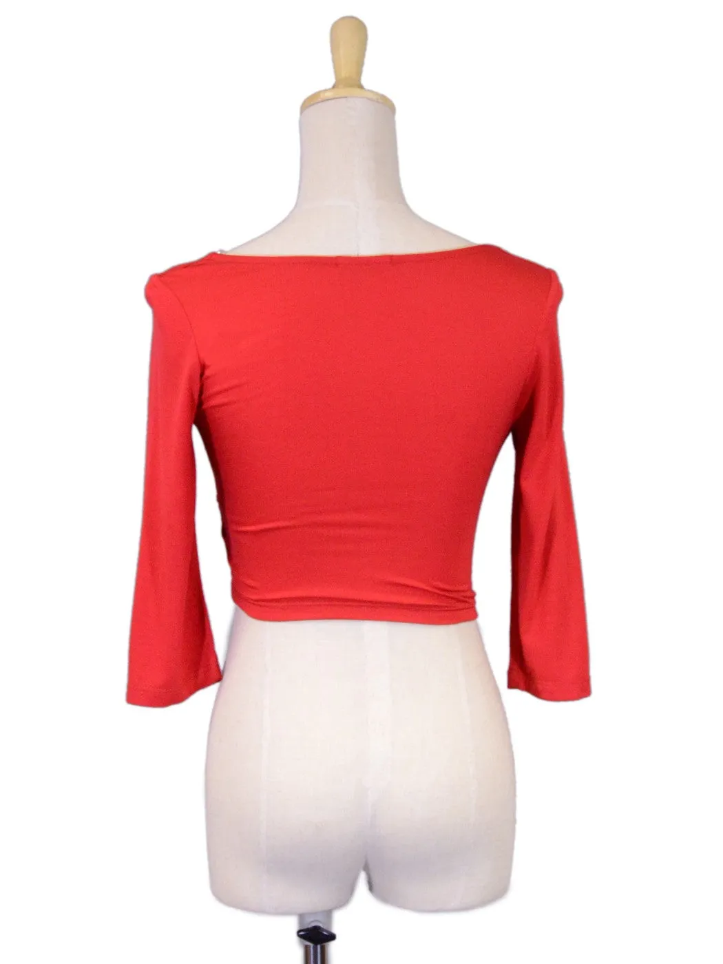 Cherry Mellow Sexy Quarter Length Sleeves Criss Cross Front Cropped Knit Top
