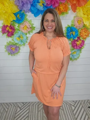 CORAL KNIT ELASTIC WAIST DRESS FRILL TRIM W/ POCKETS