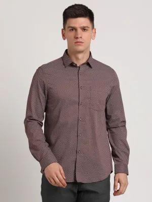 Cotton Tencel Brown Printed Slim Fit Full Sleeve Ceremonial Shirt