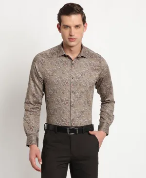 Cotton Tencel Khaki Printed Slim Fit Full Sleeve Ceremonial Shirt