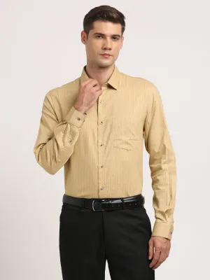 Cotton Tencel Khaki Printed Slim Fit Full Sleeve Formal Shirt