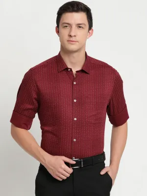 Cotton Tencel Maroon Printed Regular Fit Full Sleeve Formal Shirt