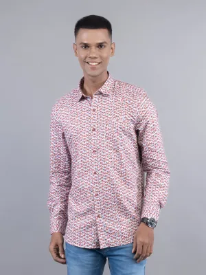 Cotton Tencel Orange Printed Slim Fit Full Sleeve Casual Shirt