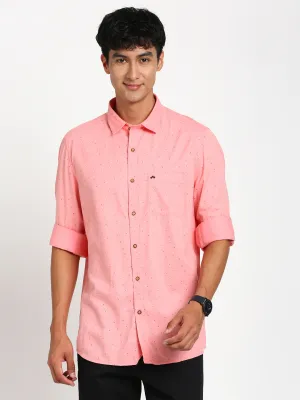 Cotton Tencel Peach Printed Slim Fit Full Sleeve Casual Shirt