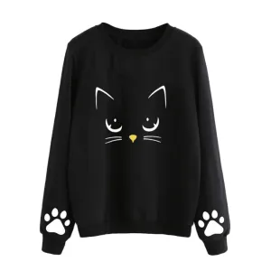 Cute Cat long  Sleeve Tops For Women