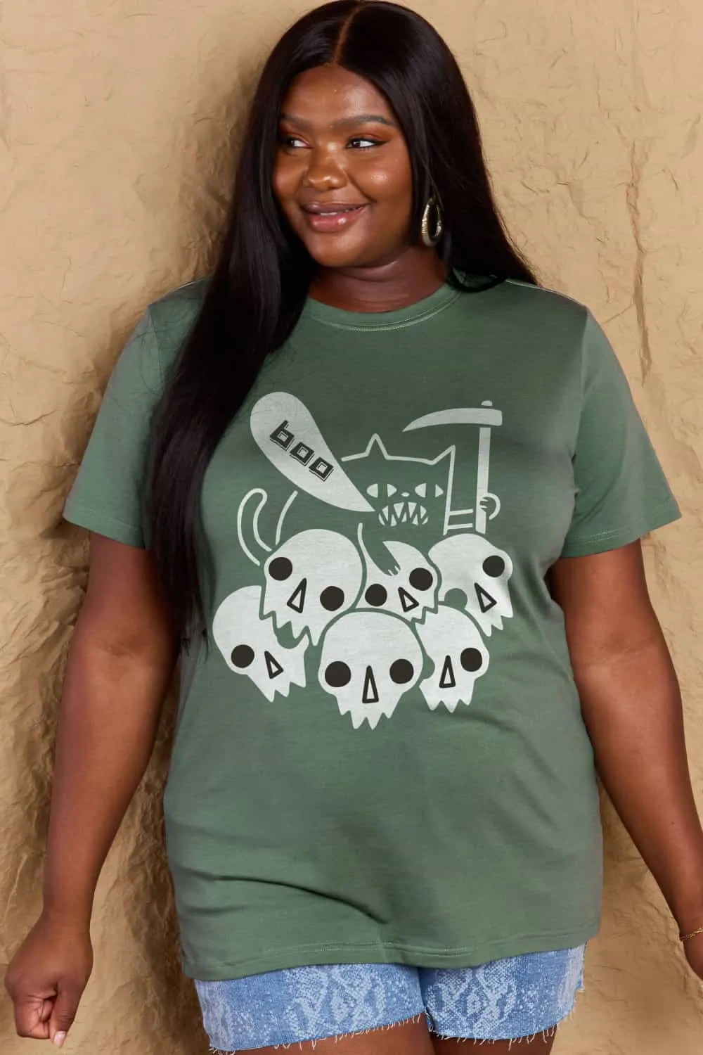 Full Size Graphic BOO Cotton T-Shirt
