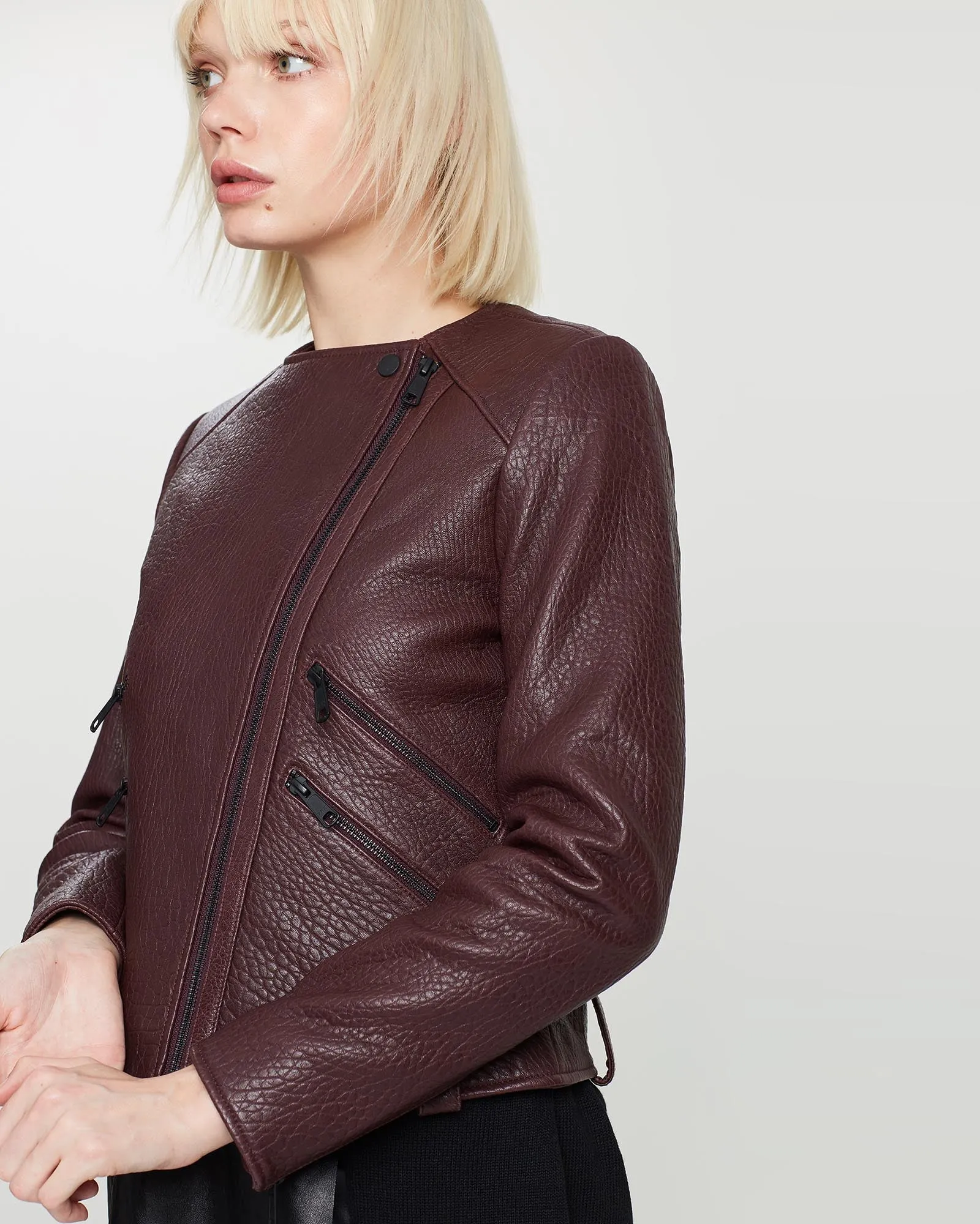 Fulton Leather Jacket - Mulberry