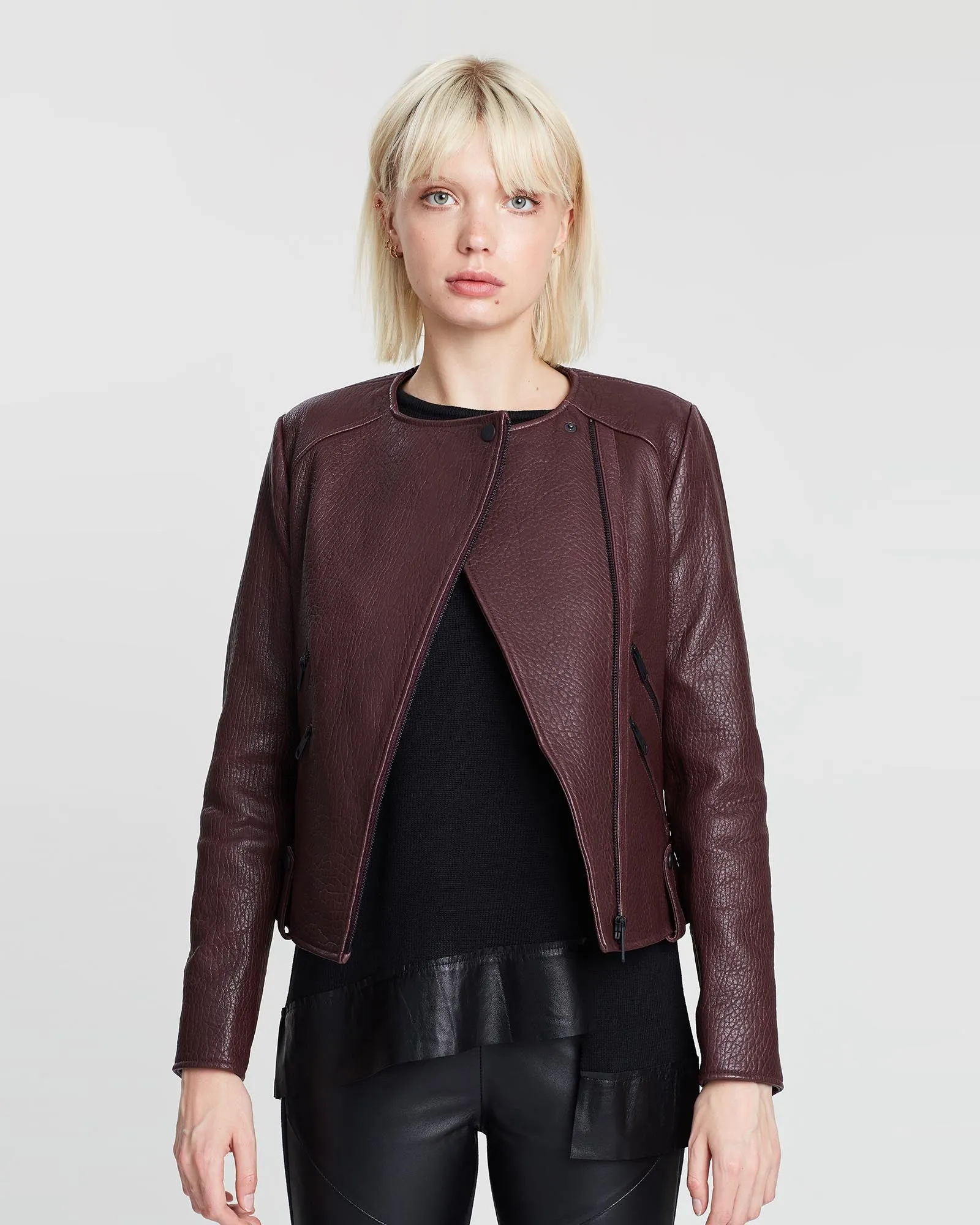 Fulton Leather Jacket - Mulberry