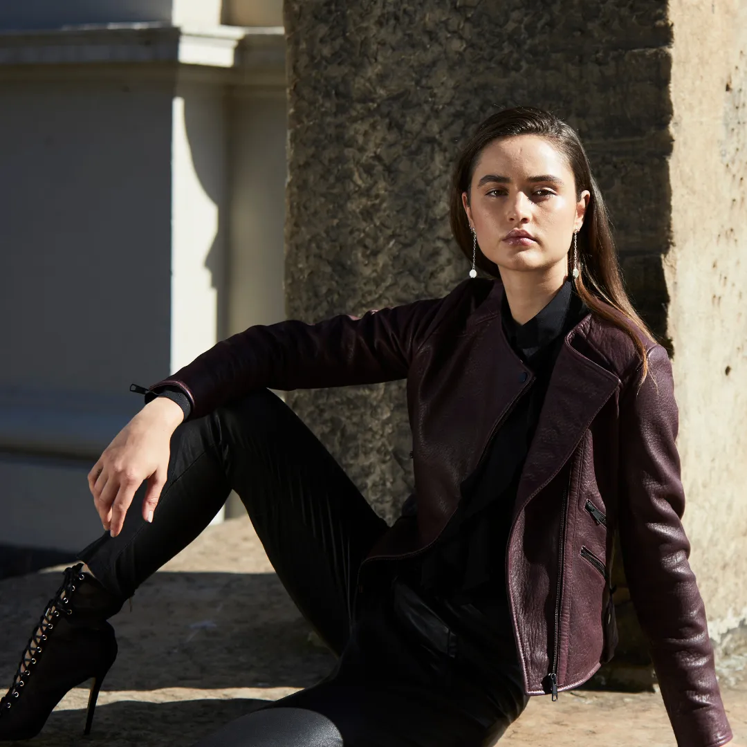 Fulton Leather Jacket - Mulberry