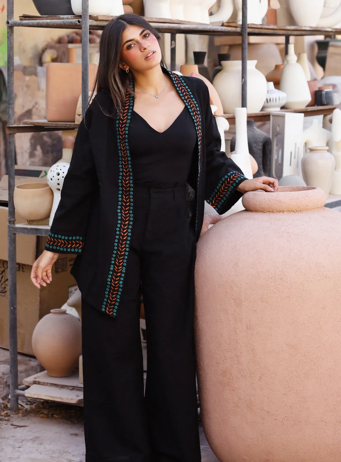 Gaia Linen Kimono Black