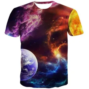 Galaxy Space T shirts Men Flame Tshirts Novelty Lightning Shirt Print Vintage T shirts Funny Colorful T-shirts Graphic