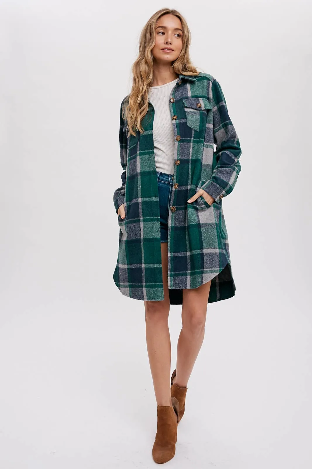 Green & Navy Flannel Shacket