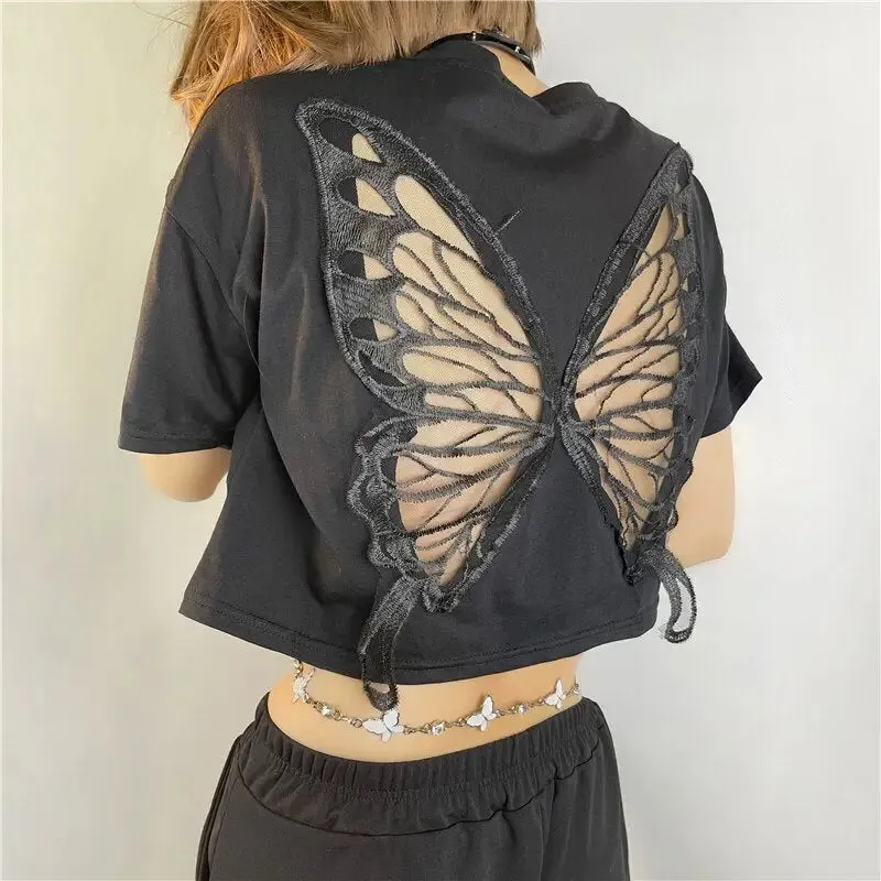 Hollow Out Back Wings Butterfly T-Shirt