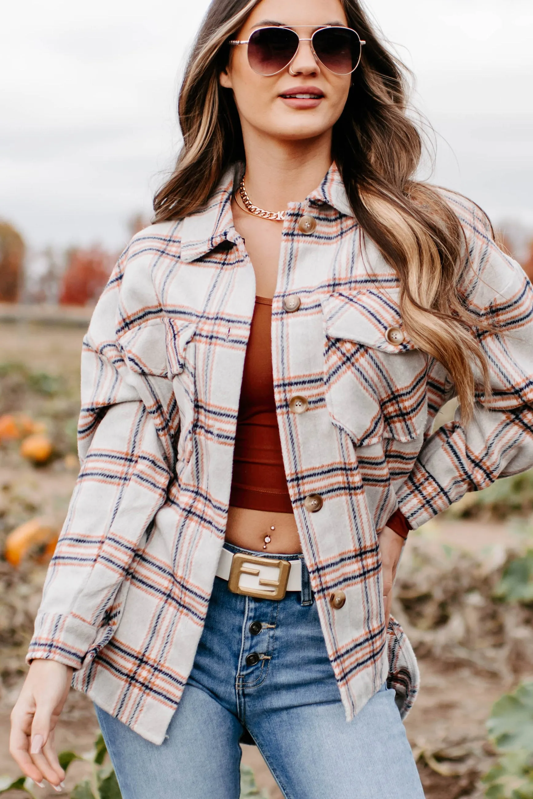 Keep On Plaid Shacket (Beige)