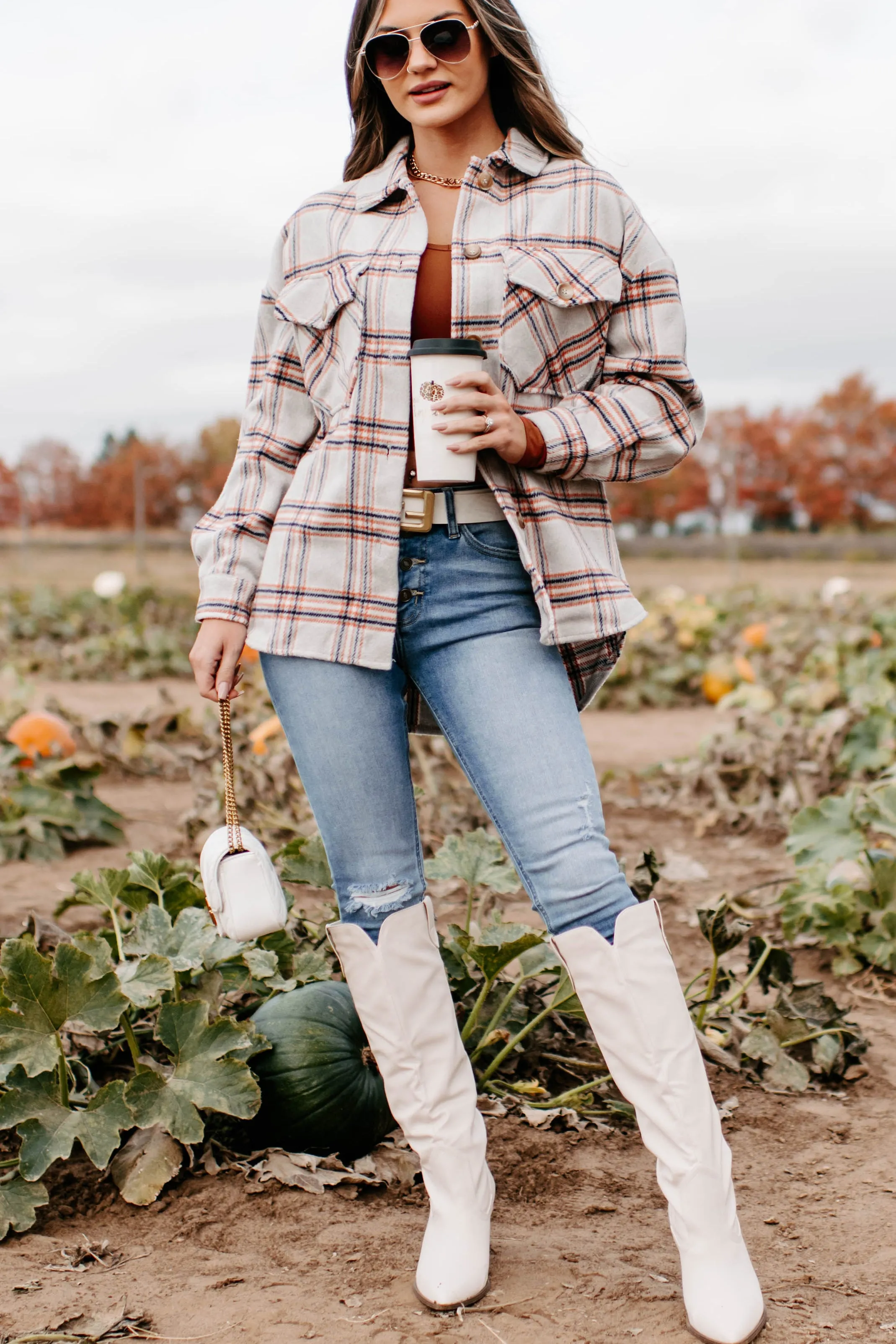 Keep On Plaid Shacket (Beige)