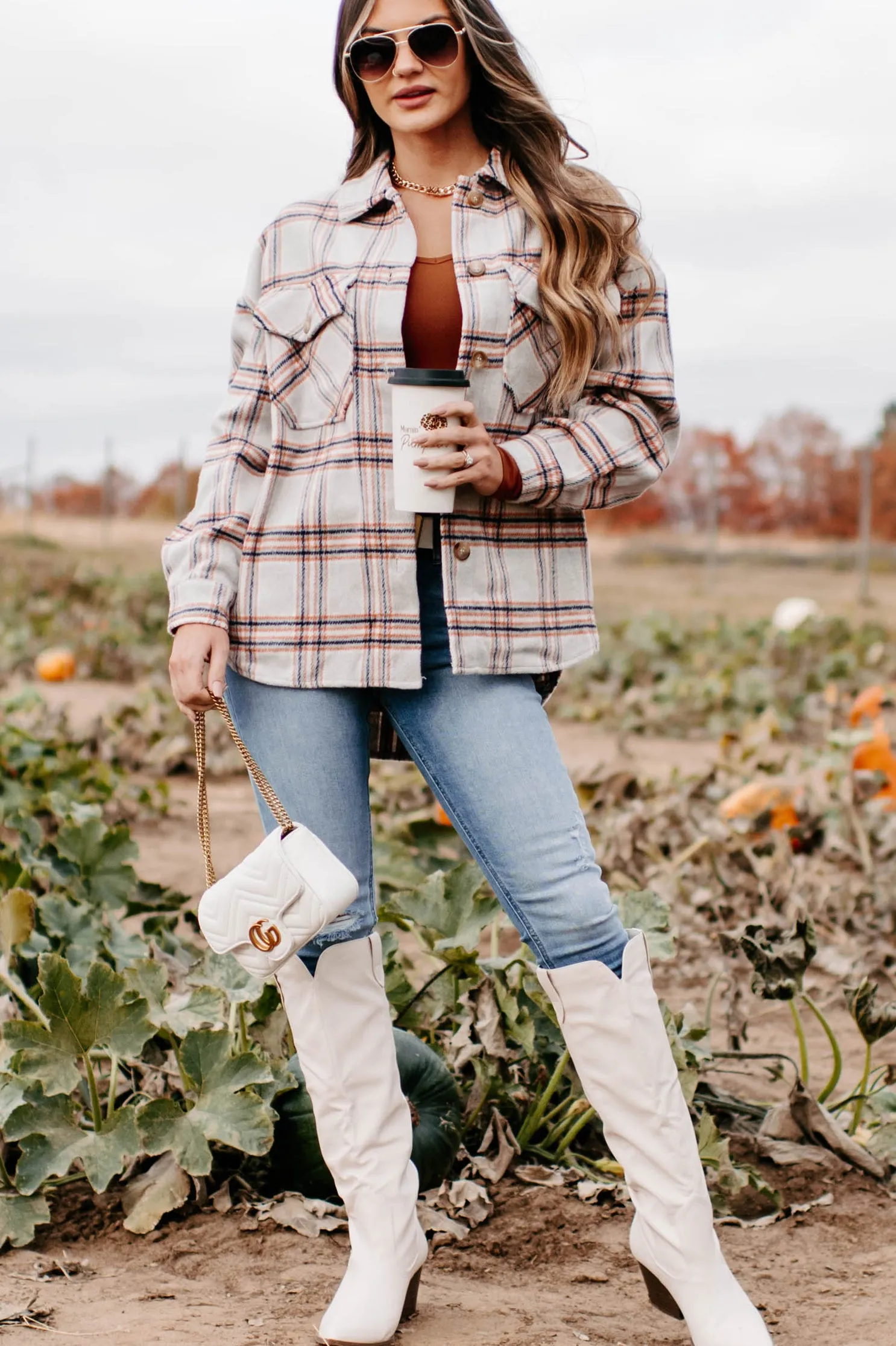 Keep On Plaid Shacket (Beige)