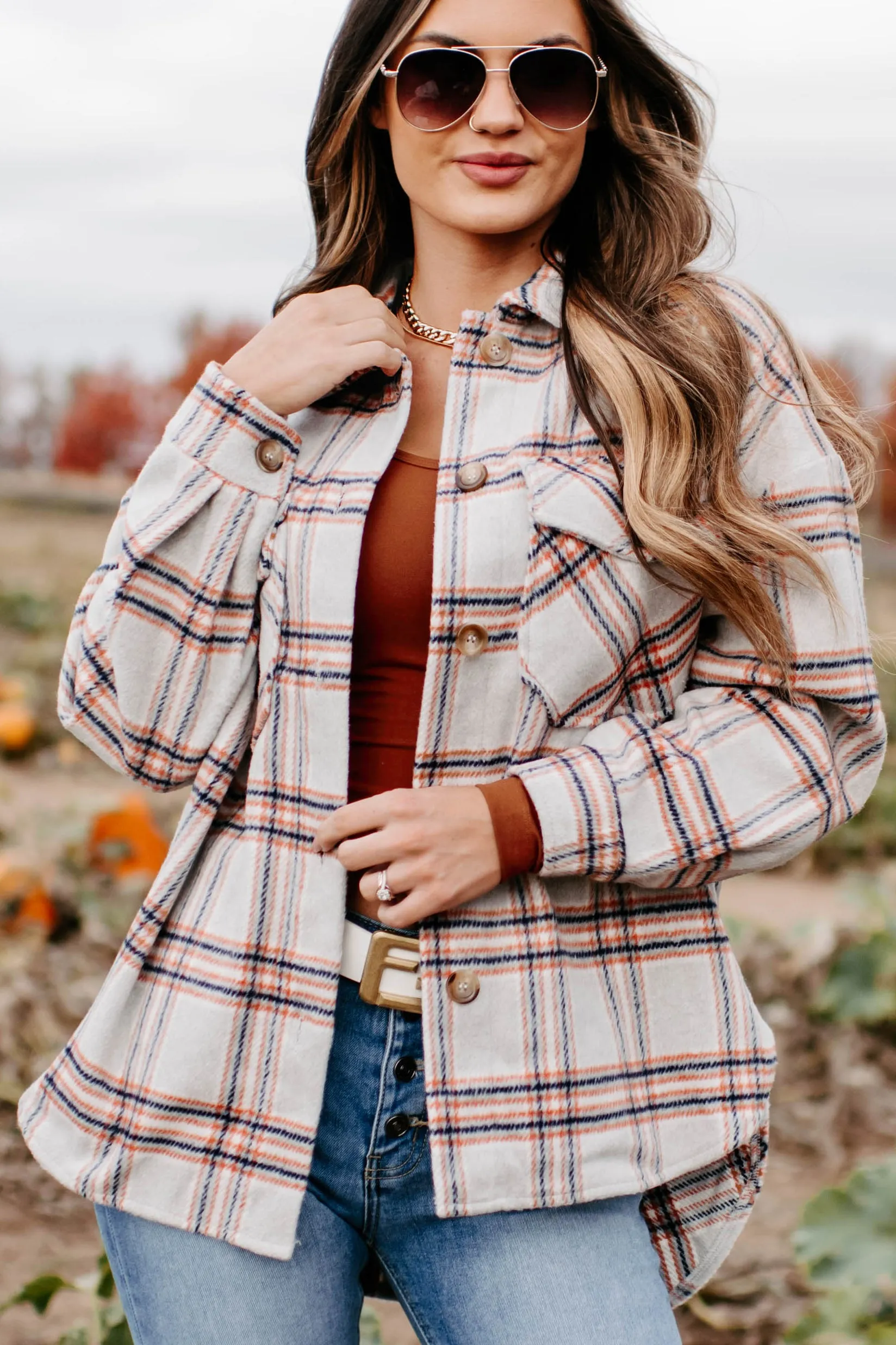 Keep On Plaid Shacket (Beige)