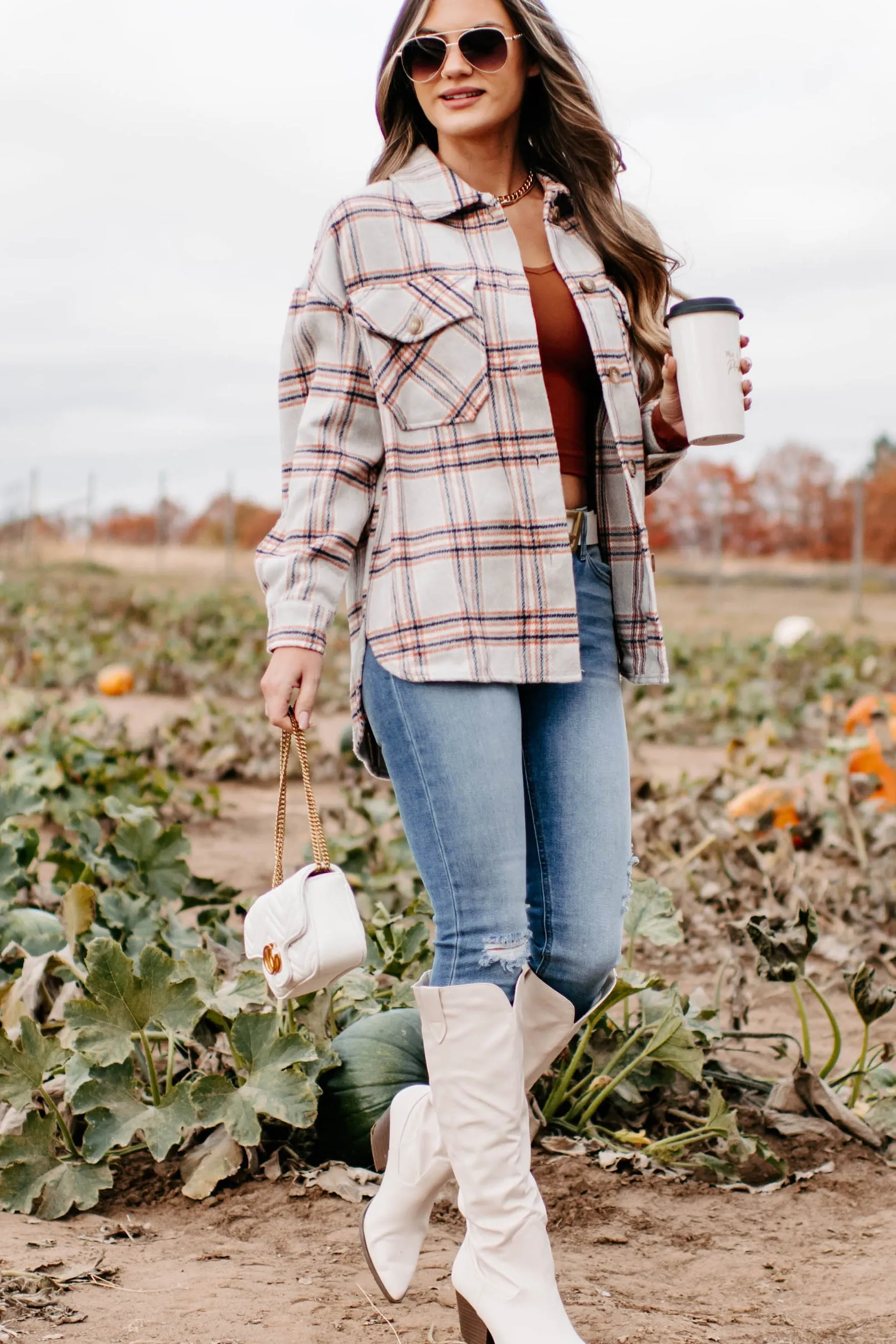 Keep On Plaid Shacket (Beige)
