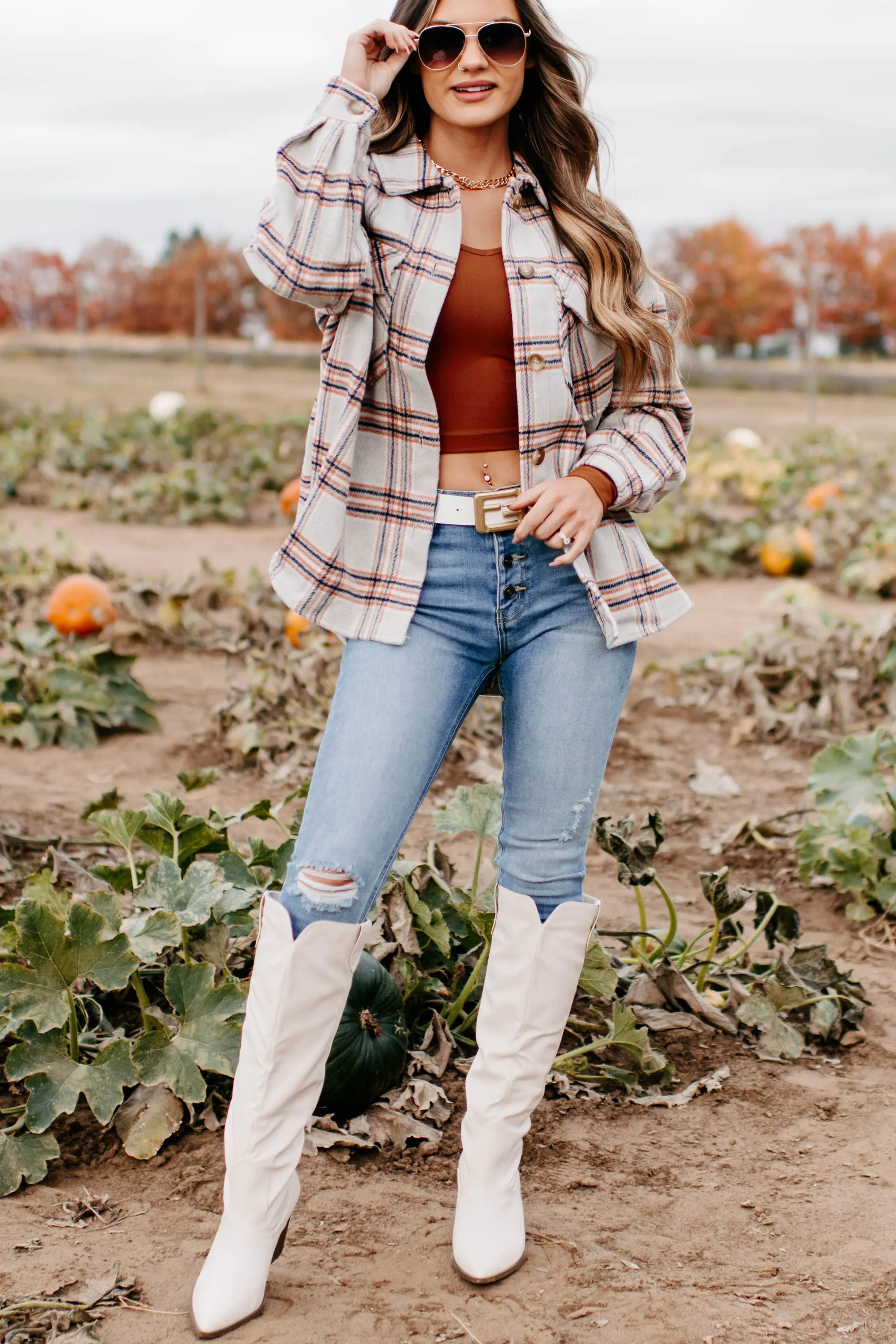 Keep On Plaid Shacket (Beige)