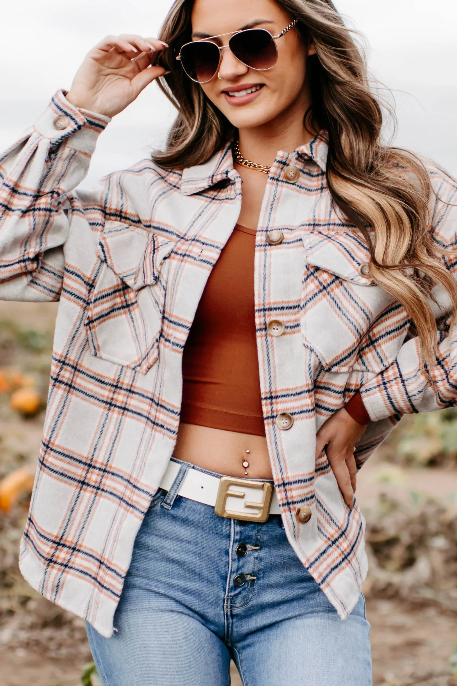 Keep On Plaid Shacket (Beige)
