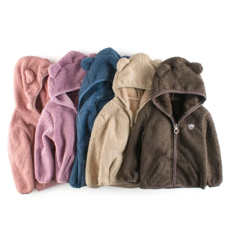 Kids Solid Color Bear Plush Coat