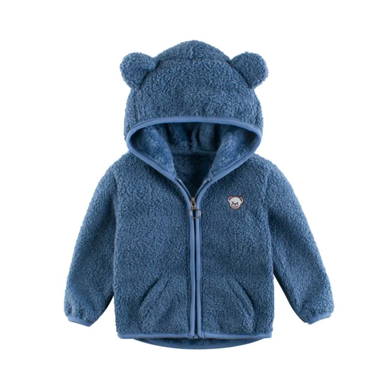 Kids Solid Color Bear Plush Coat