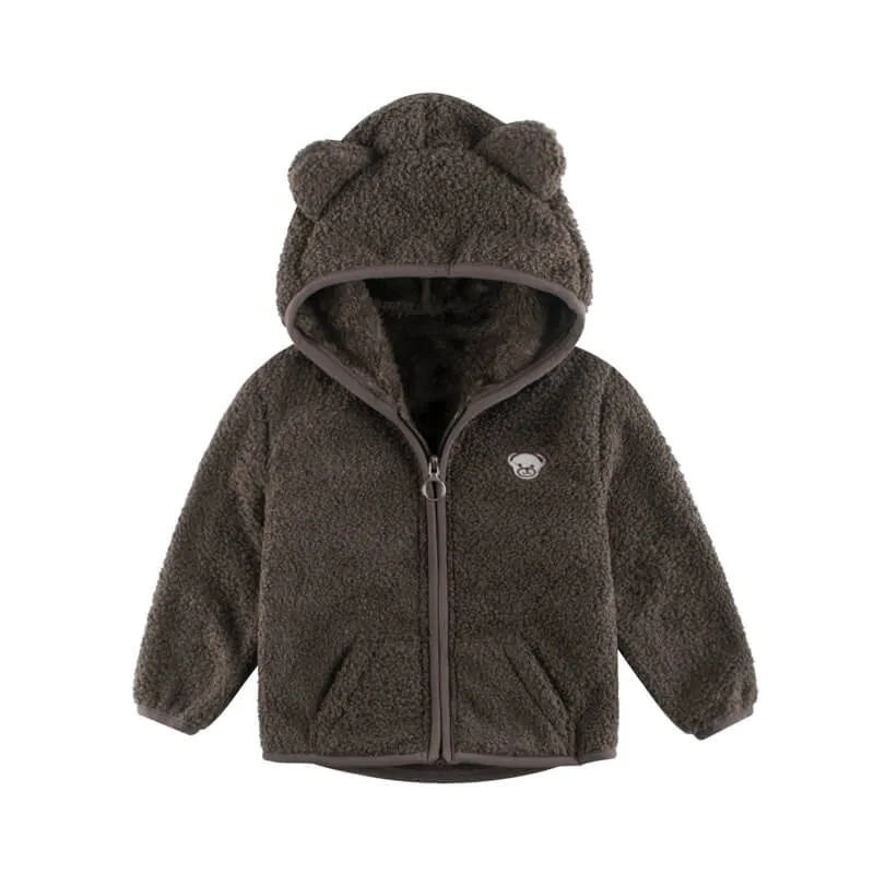 Kids Solid Color Bear Plush Coat
