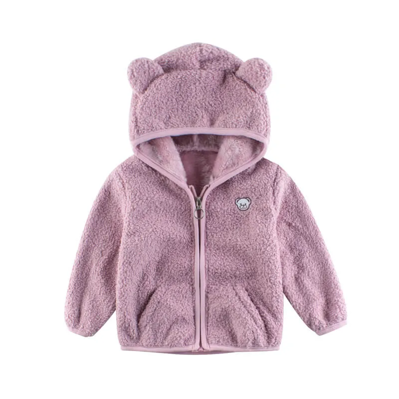 Kids Solid Color Bear Plush Coat
