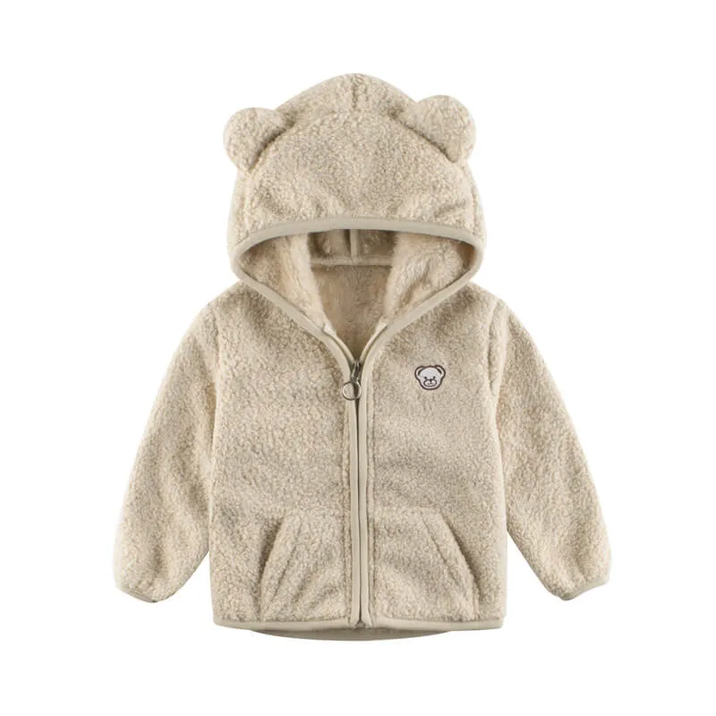 Kids Solid Color Bear Plush Coat