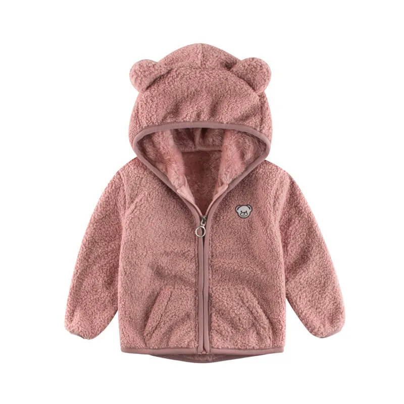 Kids Solid Color Bear Plush Coat