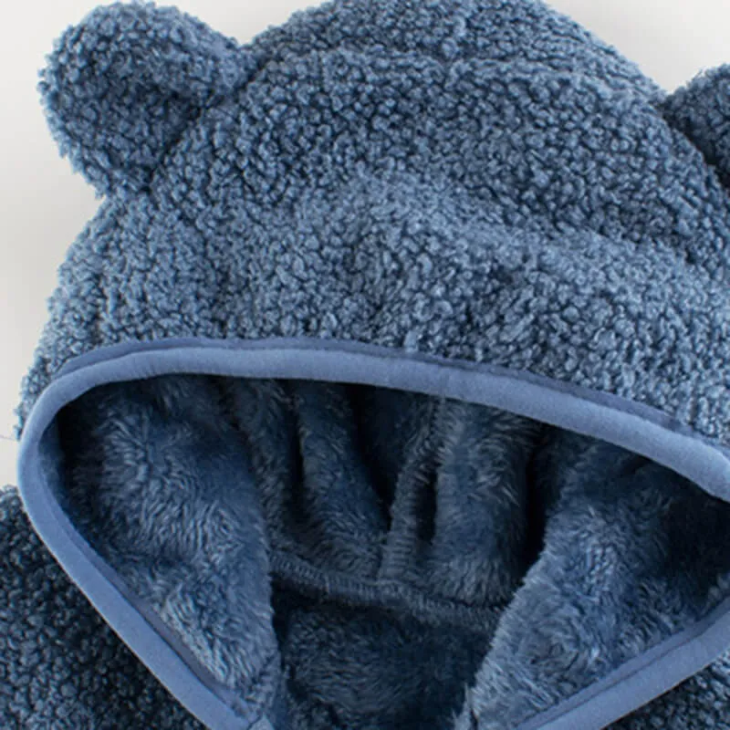 Kids Solid Color Bear Plush Coat
