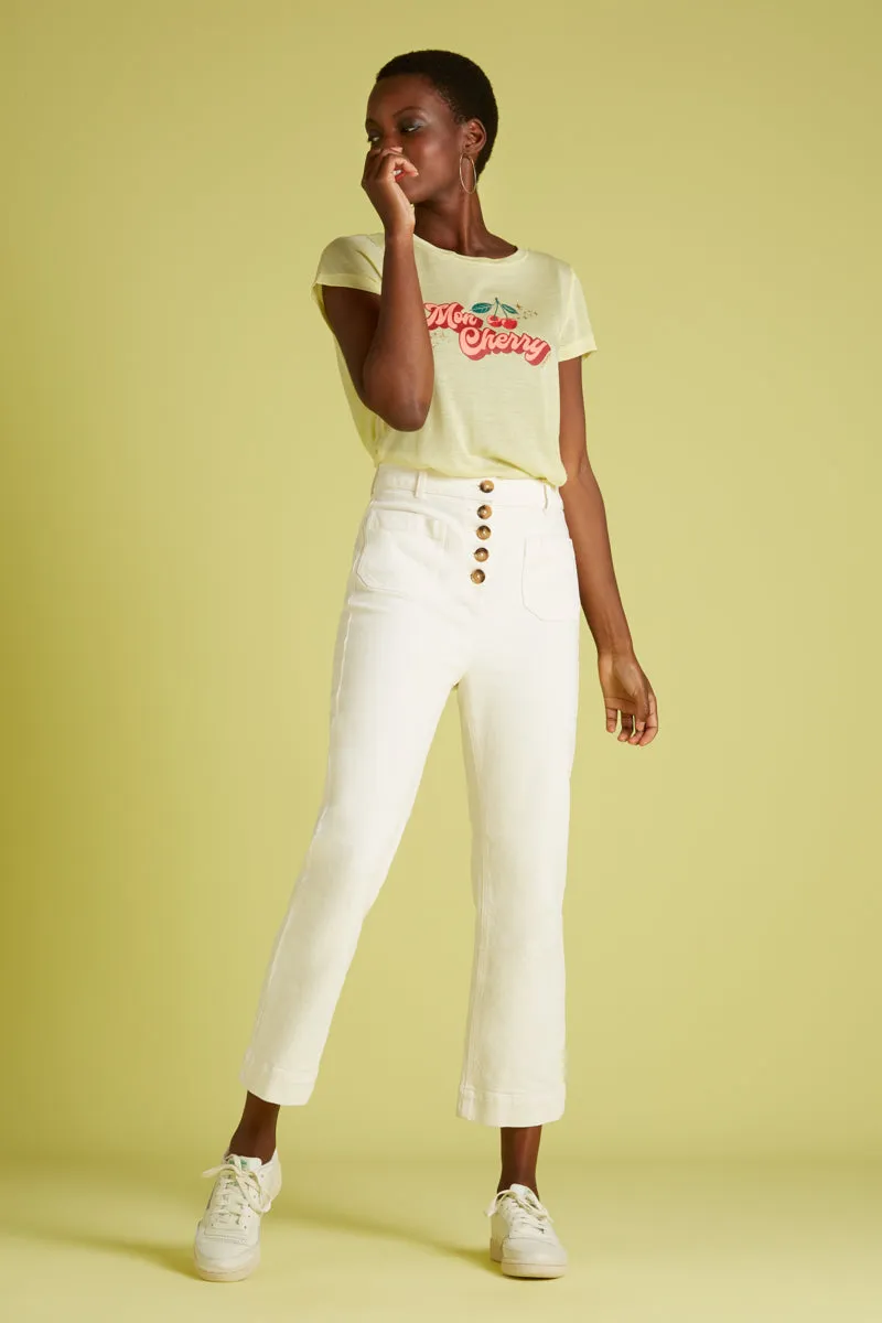 Lichtgeel t-shirt met opdruk | King Louie Cath tee cherry light yellow