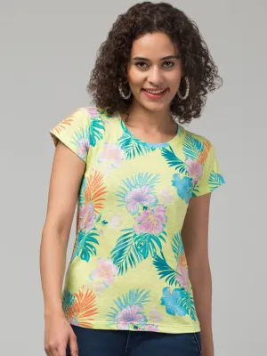 Lime Green Floral Print  T-shirt
